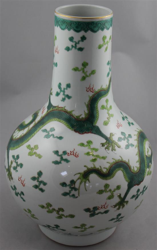 A large Chinese enamelled porcelain dragon bottle vase, Jiaqing mark but later, 41cm